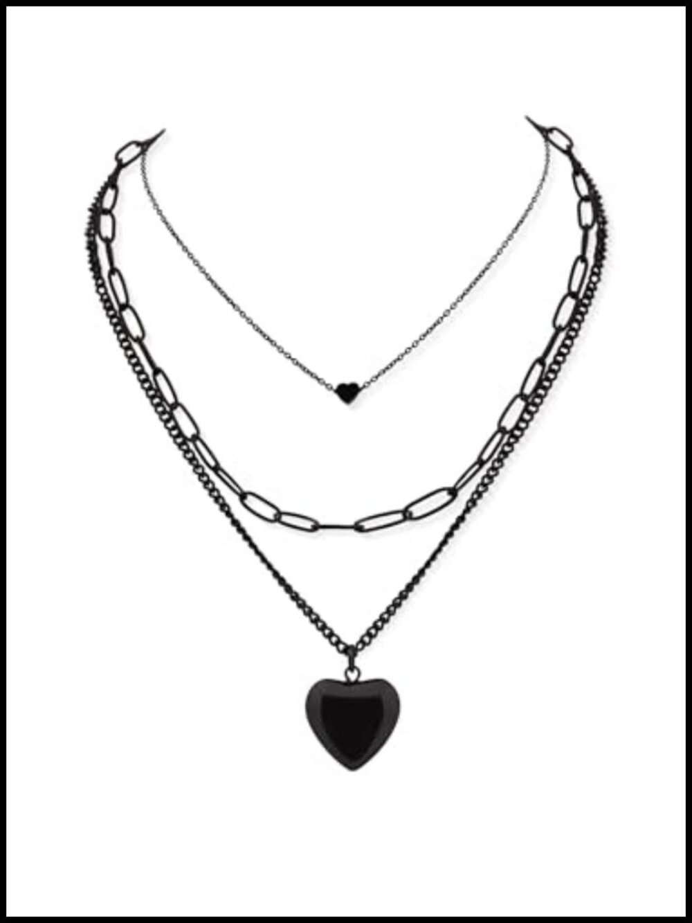 Gothic Layered Heart Pendant Necklace Stainless Steel